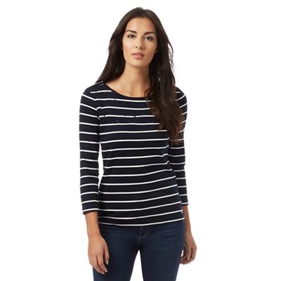 Maine New England Navy striped print top